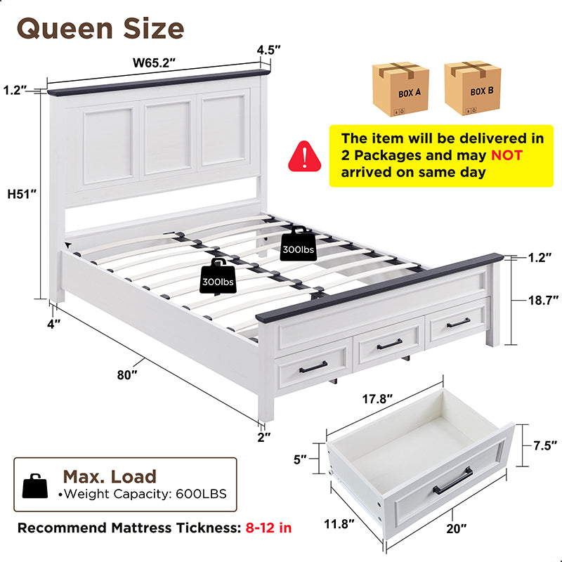 JXQTLINGMU Farmhouse Full/Queen/King Size Bed Frame