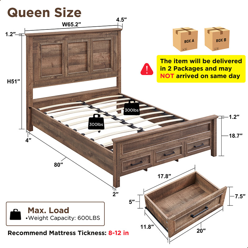 JXQTLINGMU Farmhouse Full/Queen/King Size Bed Frame