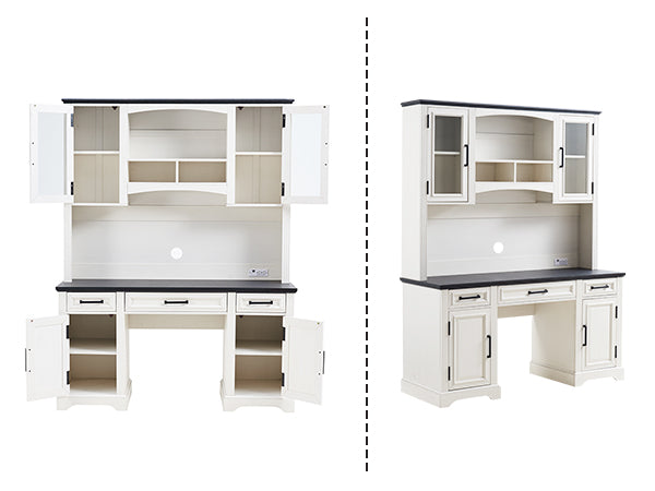 JXQTLINGMU Farmhouse Executive Computer Desk with Hutch, Office Desk with Charging Station
