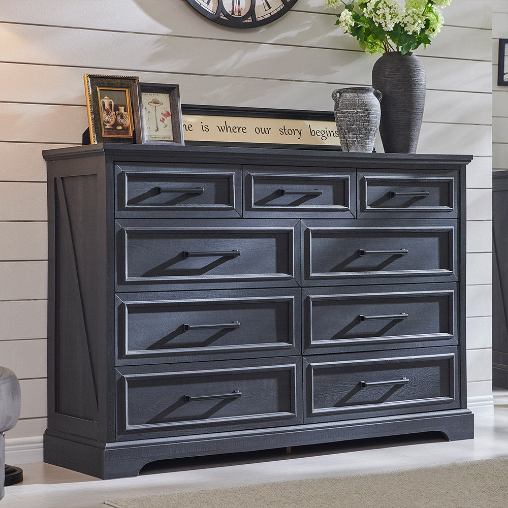 JXQTLINGMU 36 inch Farmhouse 9 Drawer Double Dresser