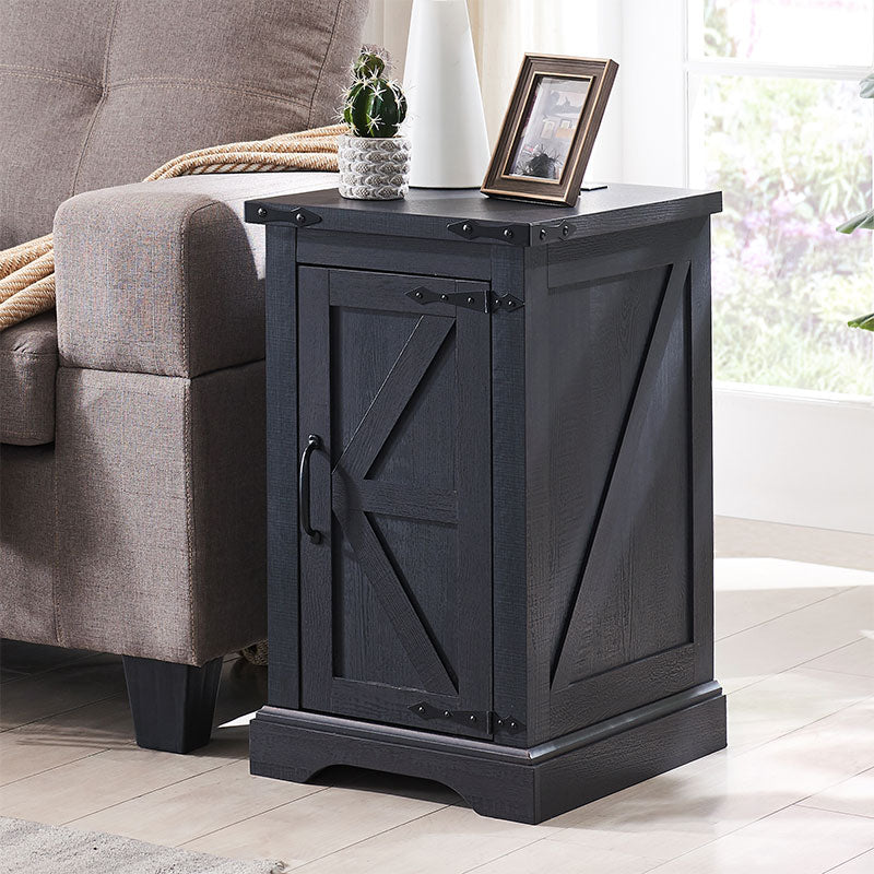 JXQTLINGMU Rectangular Farmhouse Nightstand with Charging Station, Farmhouse End Table with Barn Door