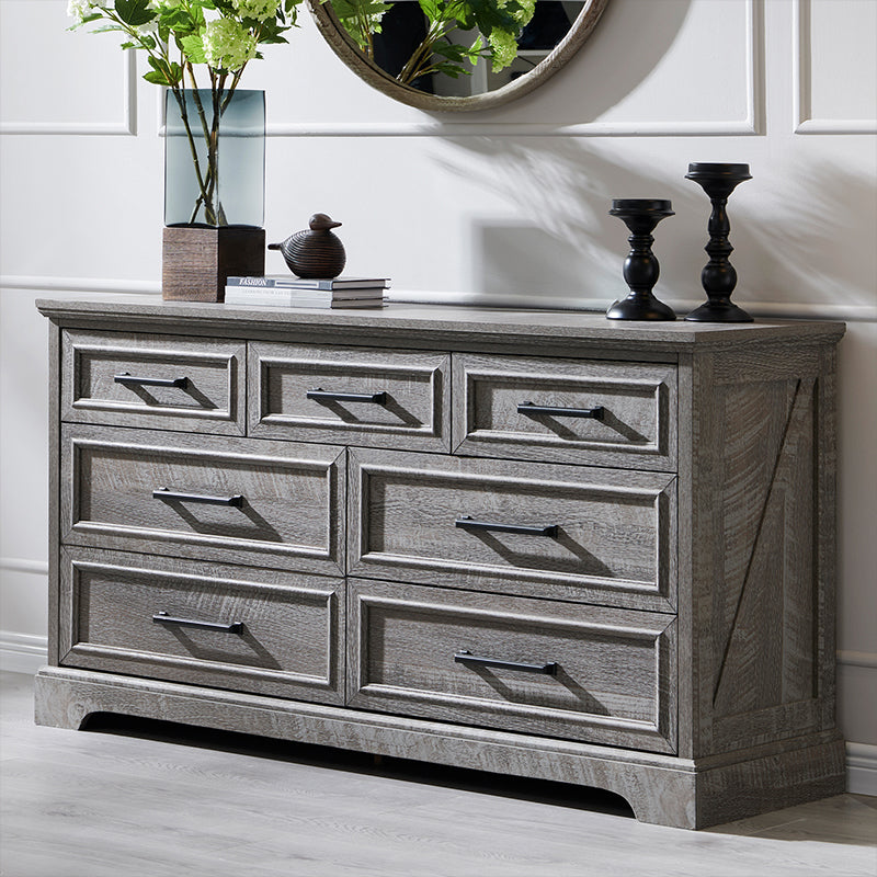 JXQTLINGMU 7 Drawer Dresser, Farmhouse Double Chest of Drawers