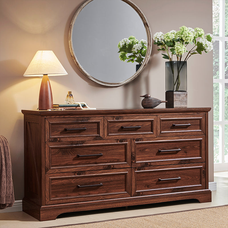 JXQTLINGMU 7 Drawer Dresser, Farmhouse Double Chest of Drawers
