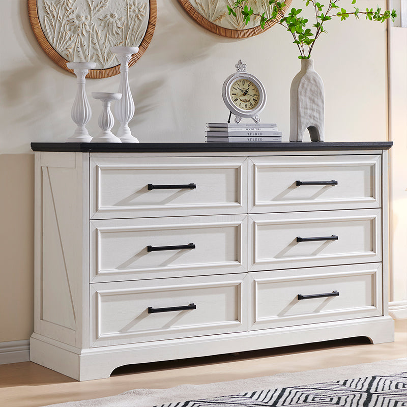 JXQTLINGMU 52 Inch Farmhouse 6 Drawer Double Dresser JXQTLINGMU 52 Inch Farmhouse 6 Drawer Double Dresser
