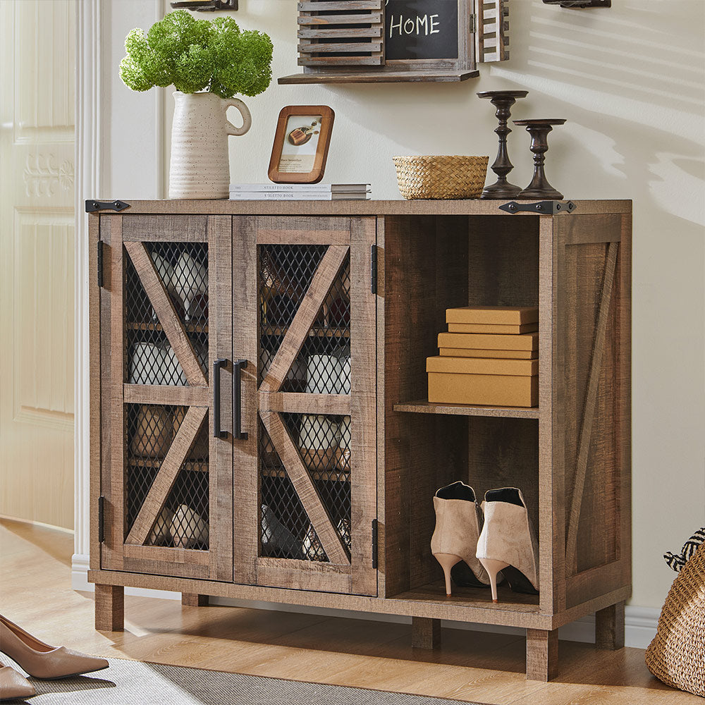 JXQTLINGMU Shoe Storage Cabinet, 38 inch Wide Farmhouse Shoe Cabinet with Mesh Doors