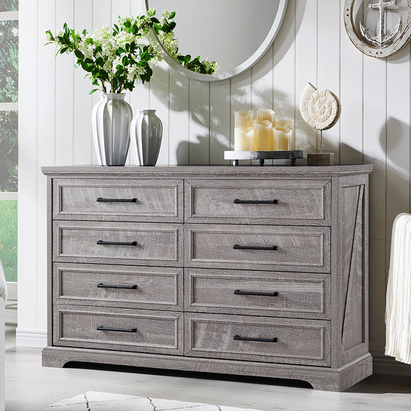 JXQTLINGMU 52 inch Farmhouse 8 Drawers Double Dresser
