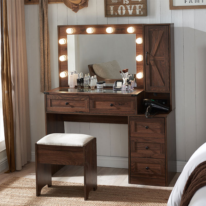 JXQTLINGMU 43 inch Farmhouse Vanity Makeup Desk with Charging Station