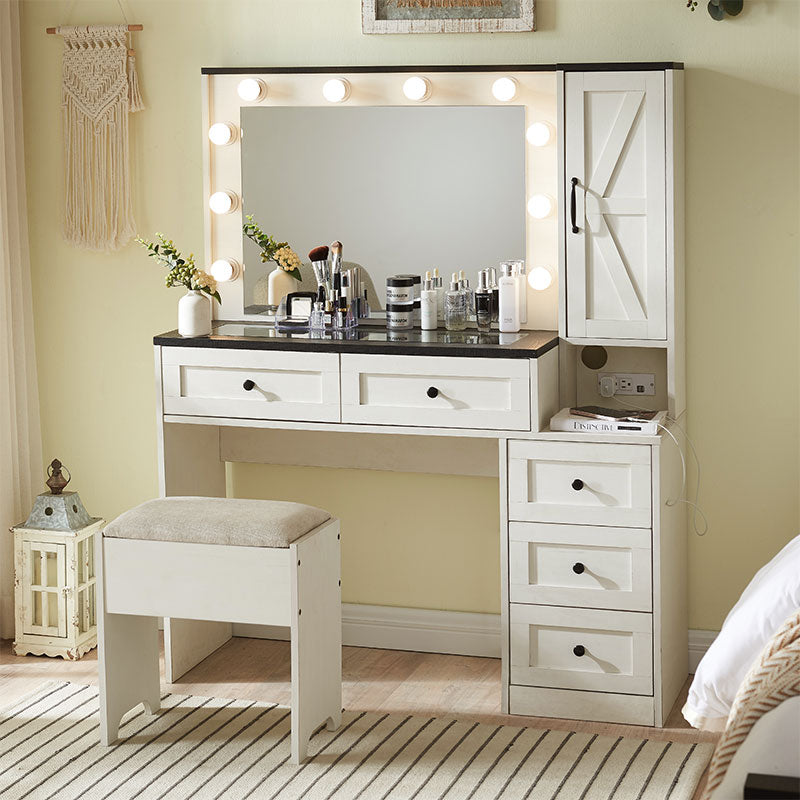 JXQTLINGMU 43 inch Farmhouse Vanity Makeup Desk with Charging Station
