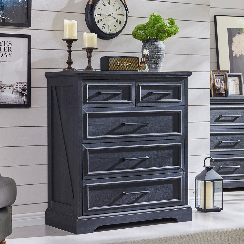 JXQTLINGMU 36 Inch Farmhouse 5 Drawer Dresser