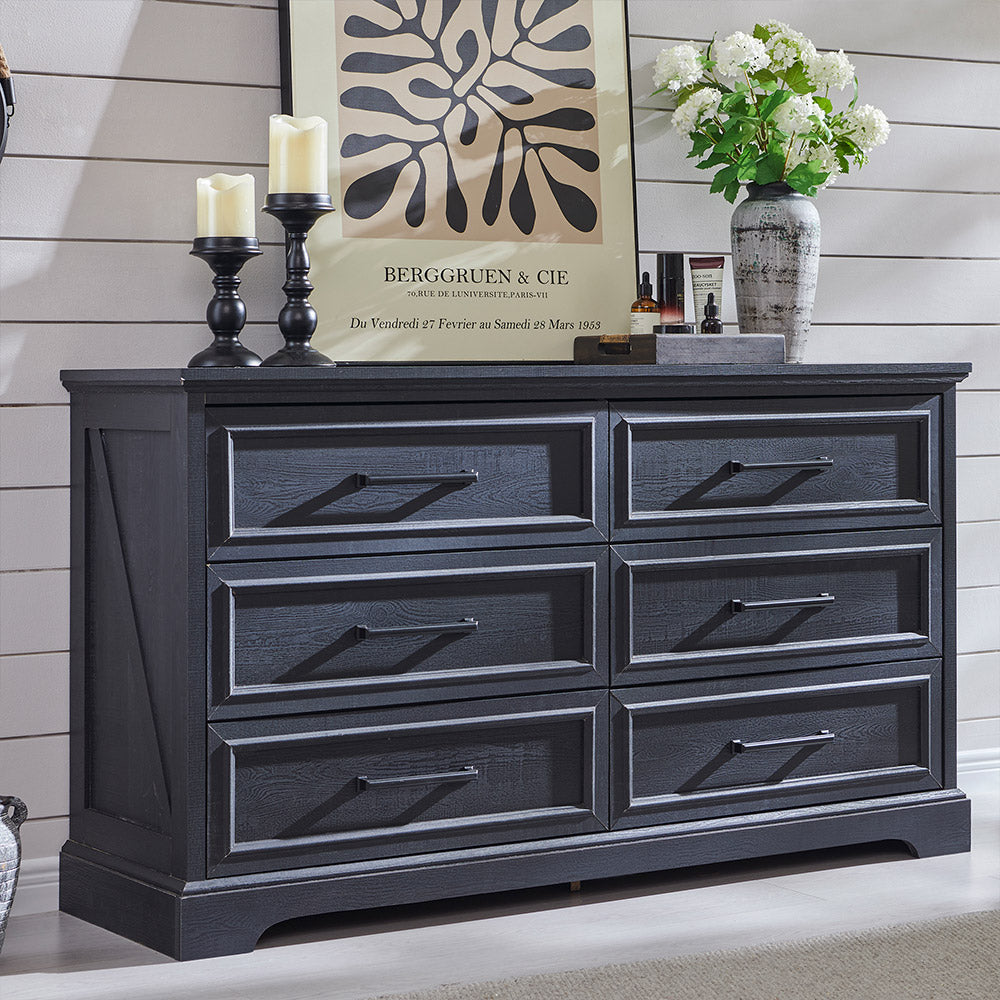 JXQTLINGMU 52 Inch Farmhouse 6 Drawer Double Dresser