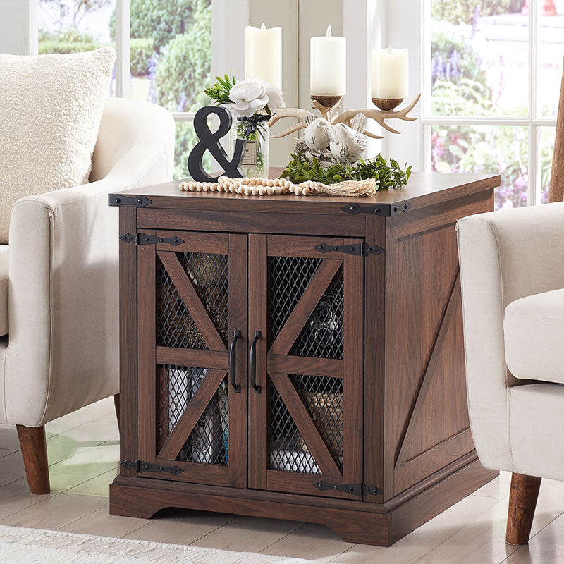 JXQTLINGMU Farmhouse End Table, 24 inch Large Sofa Side Table with Charging Station