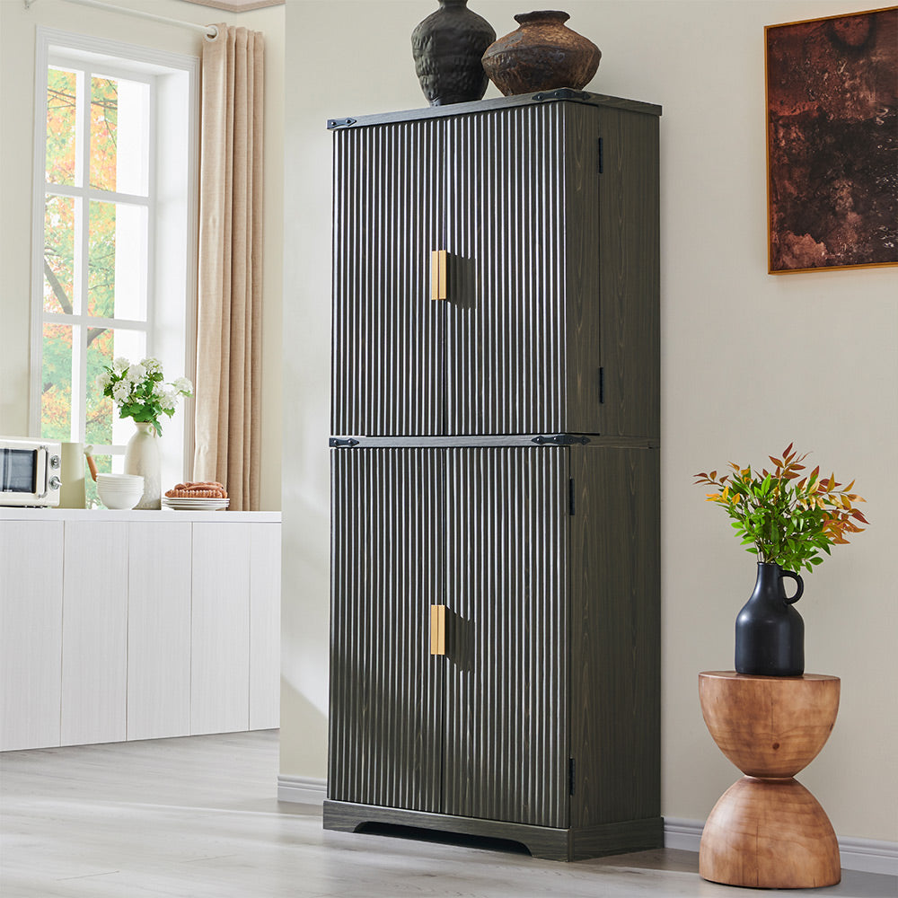 JXQTLINGMU 72 inch Tall Modern Fluted Pantry Cabinet