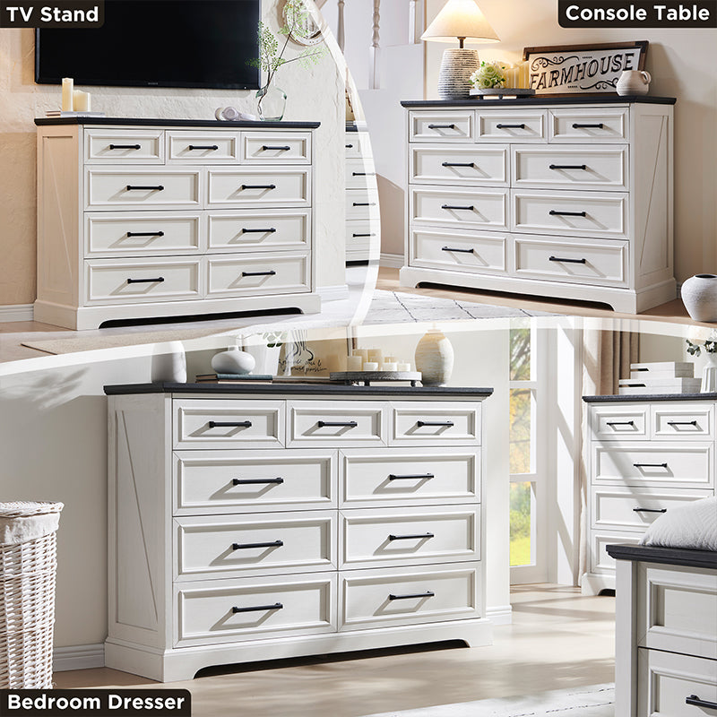 JXQTLINGMU 36 inch Farmhouse 9 Drawer Double Dresser