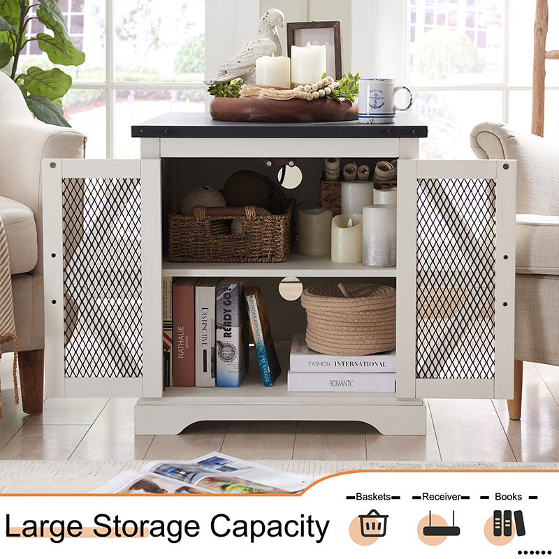 JXQTLINGMU Farmhouse End Table, 24 inch Large Sofa Side Table with Charging Station