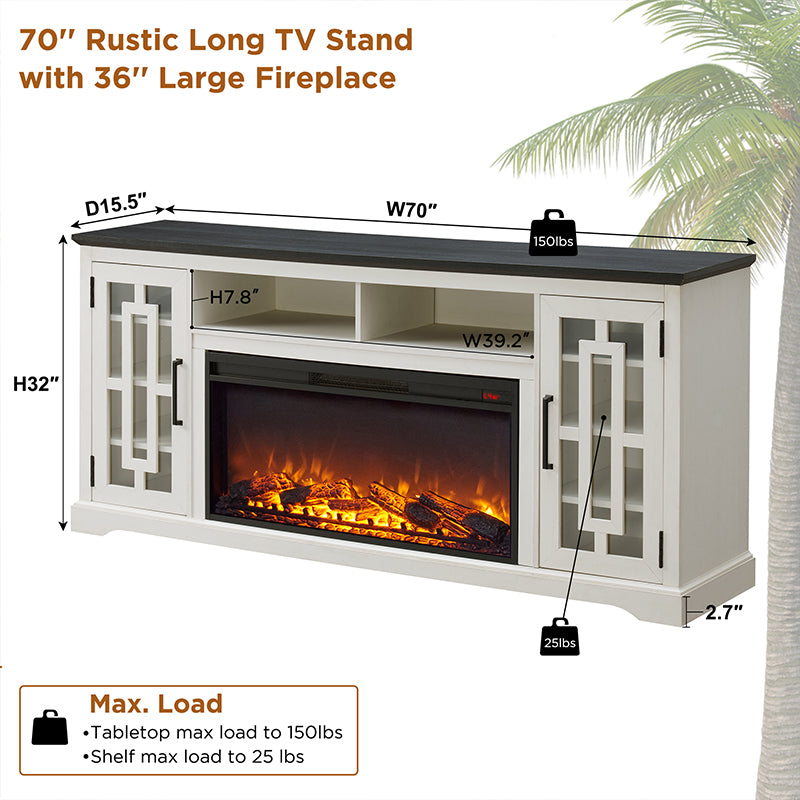 JXQTLINGMU 70 inch Farmhouse Fireplace TV Stand