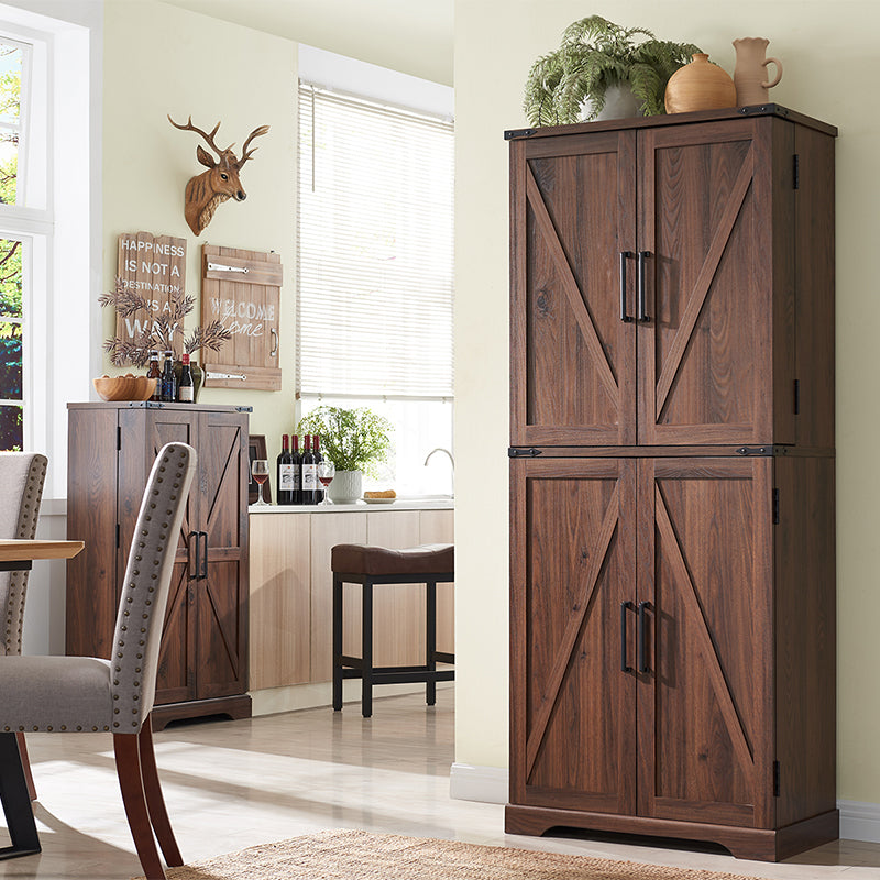 JXQTLINGMU 72 inch Farmhouse Kitchen Pantry, Kitchen Barn Doors Wood Cupboard