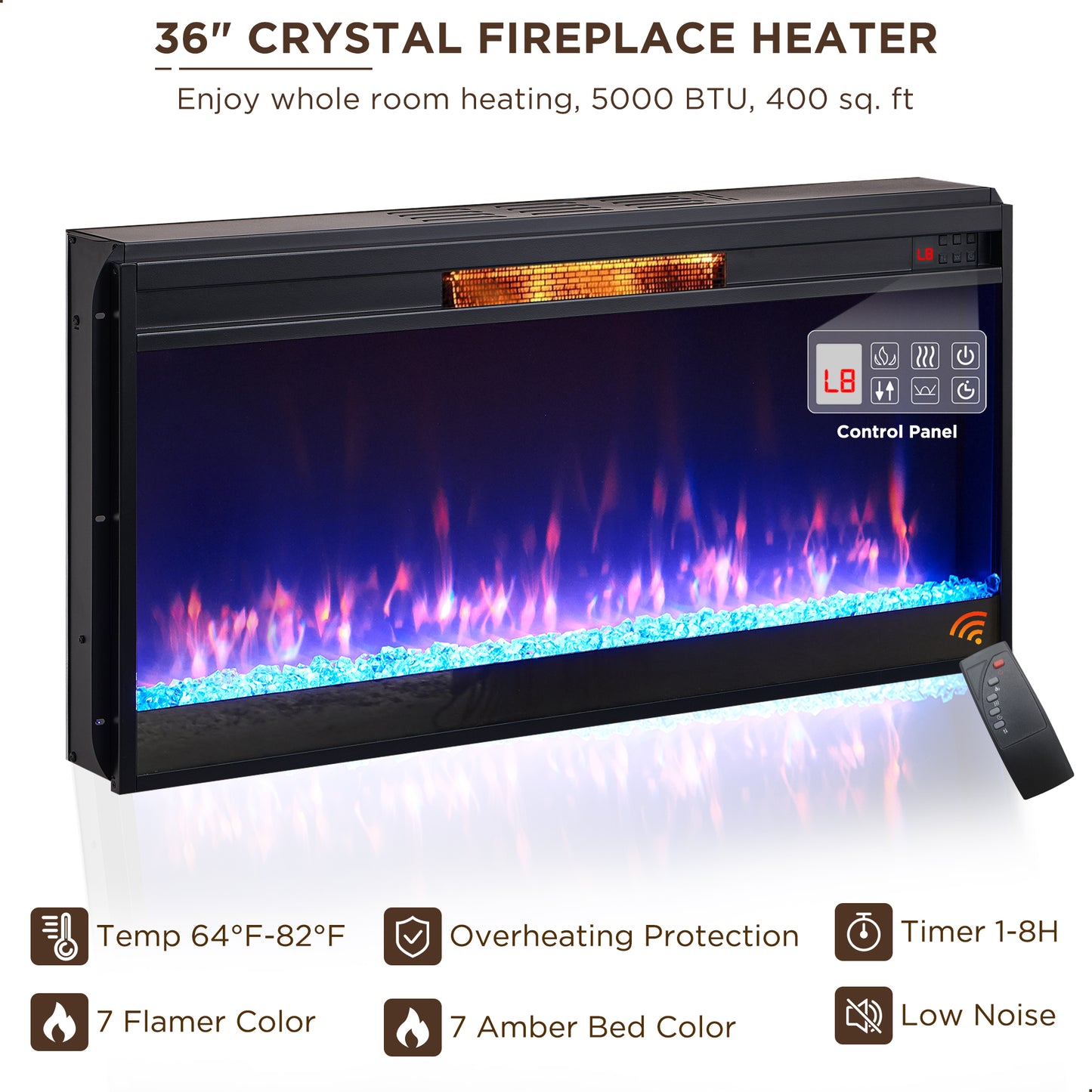 Fireplace 70" TV Stand for TVs up to 80", Farmhouse Highboy Entertainment Center with LED Lights & 36" Electric Fireplace