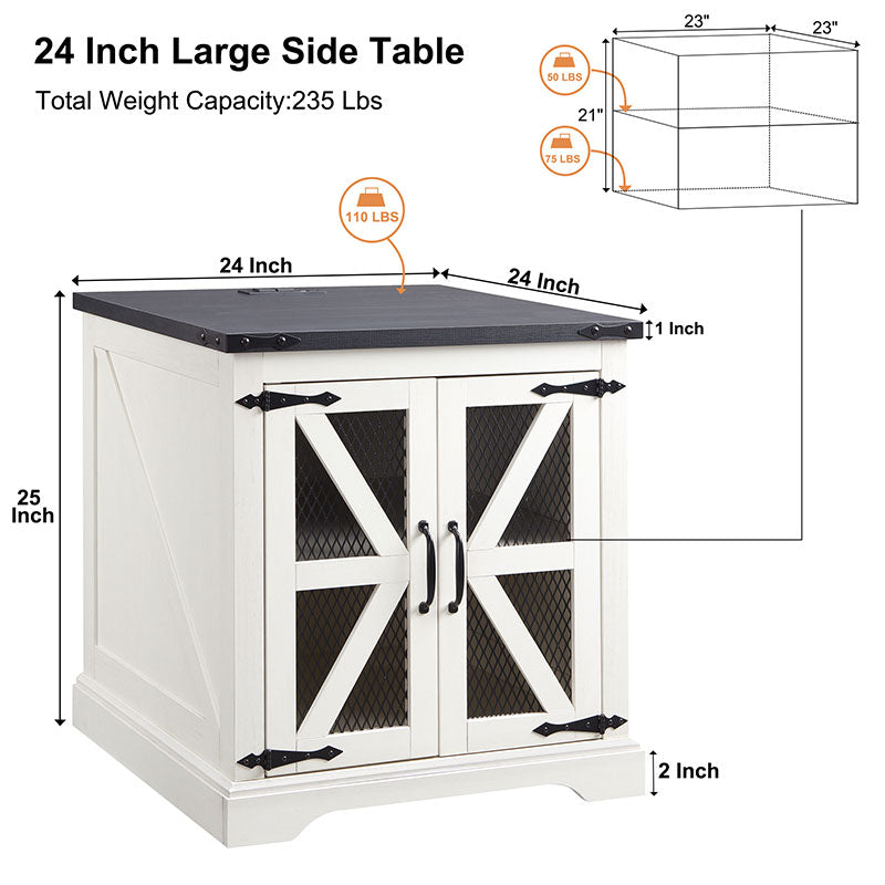 JXQTLINGMU Farmhouse End Table, 24 inch Large Sofa Side Table with Charging Station