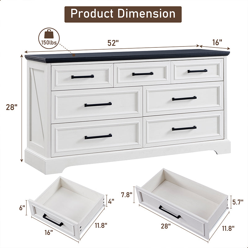 JXQTLINGMU 7 Drawer Dresser, Farmhouse Double Chest of Drawers