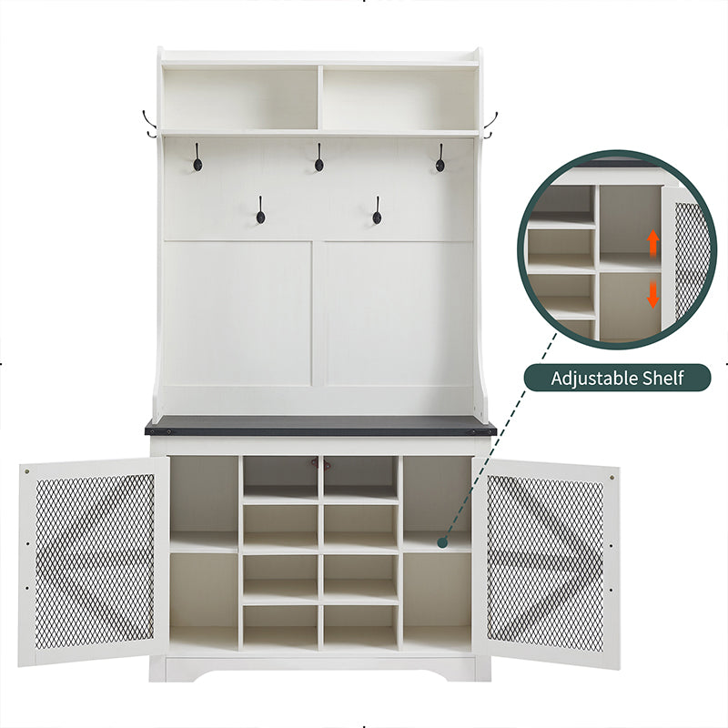 JXQTLINGMU Tall Farmhouse Entryway Shoe Storage Cabinet with Coat Rack