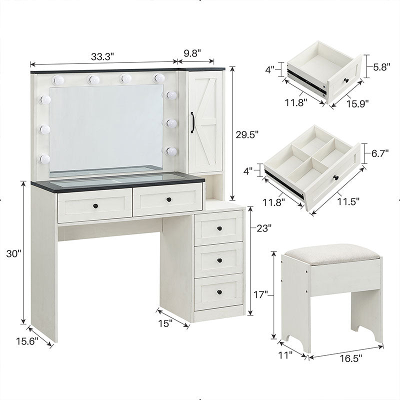 JXQTLINGMU 43 inch Farmhouse Vanity Makeup Desk with Charging Station