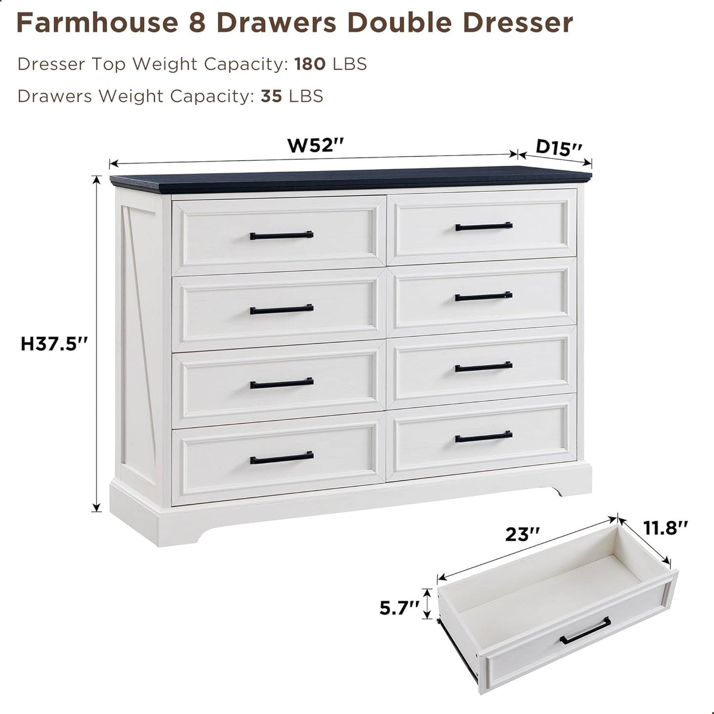 8 Drawer Dressers Chests for Bedroom,52"Wide Rustic Wood Chest of Drawers
