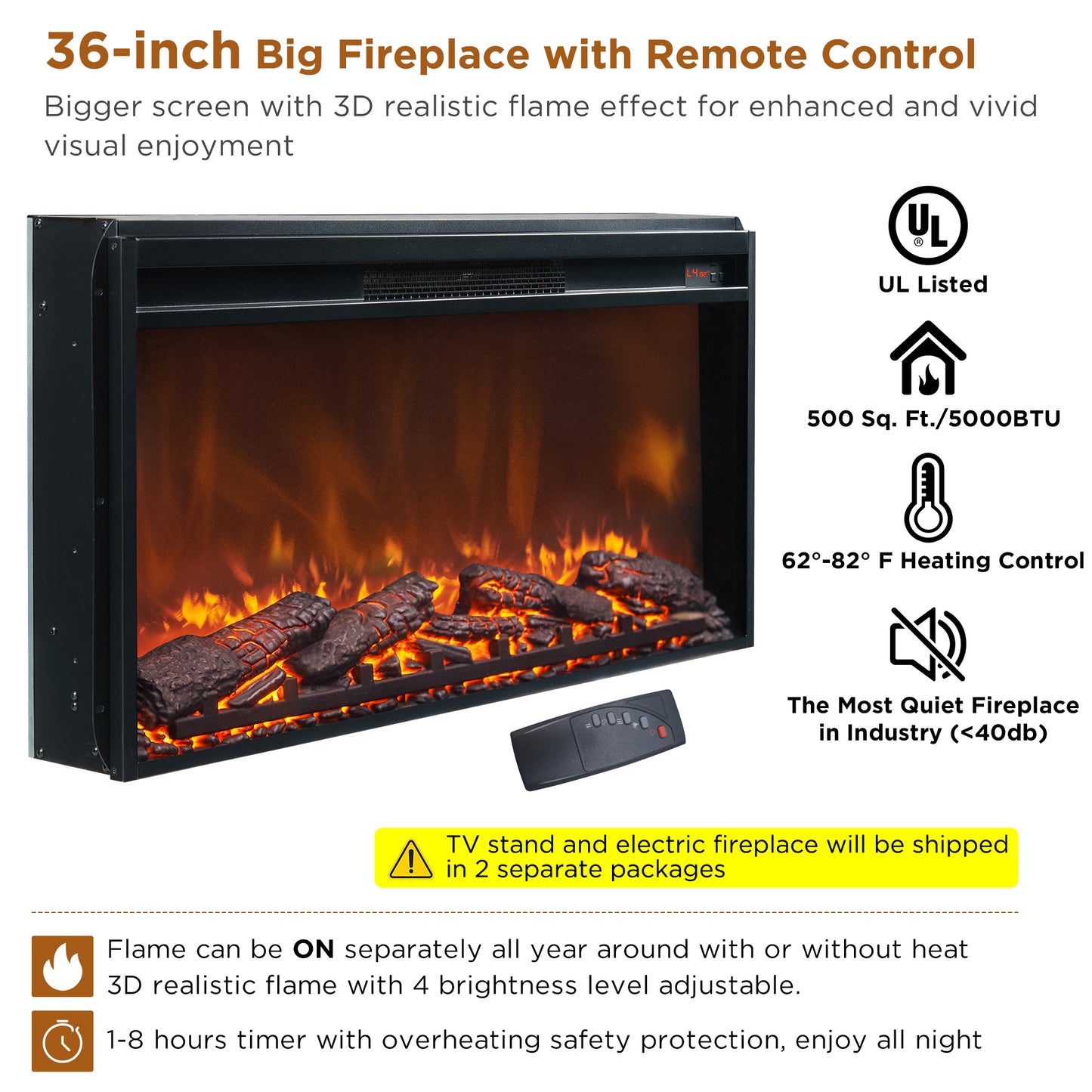 T4TREAM 70" Fireplace TV Stand for 75 80 inch TV, Farmhouse Highboy Entertainment Center for Living Room, Black