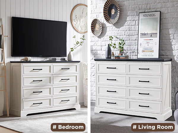 JXQTLINGMU 52 inch Farmhouse 8 Drawers Double Dresser
