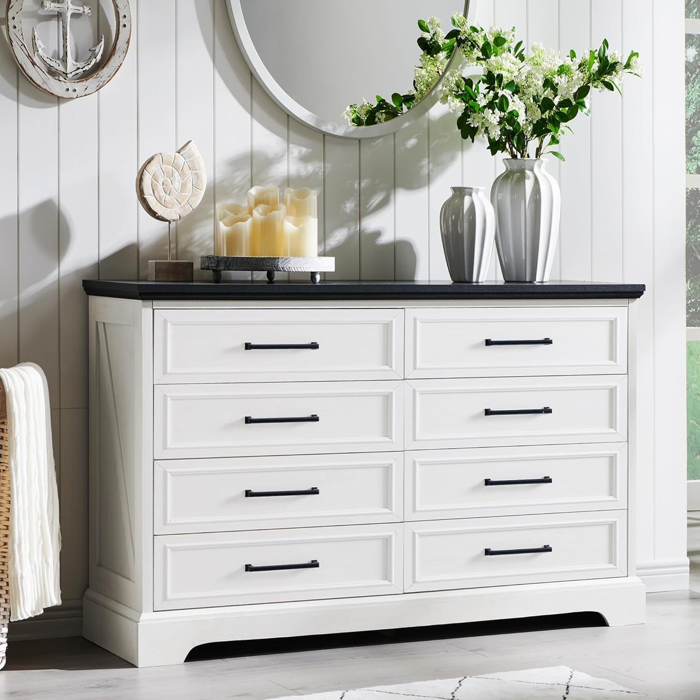 8 Drawer Dressers Chests for Bedroom,52"Wide Rustic Wood Chest of Drawers