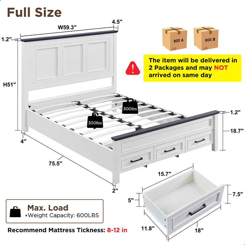 JXQTLINGMU Farmhouse Full/Queen/King Size Bed Frame