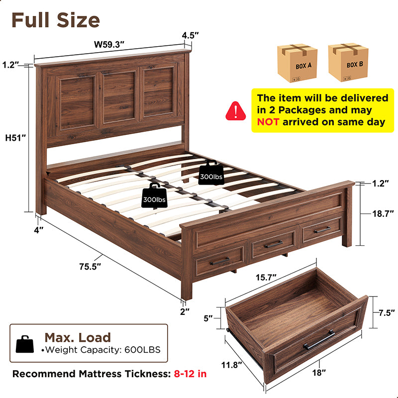 JXQTLINGMU Farmhouse Full/Queen/King Size Bed Frame