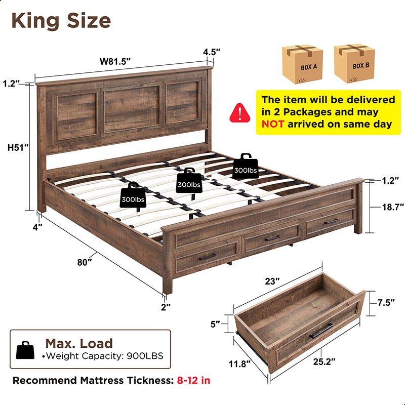 JXQTLINGMU Farmhouse Full/Queen/King Size Bed Frame