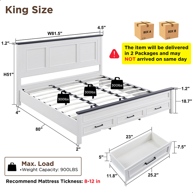 JXQTLINGMU Farmhouse Full/Queen/King Size Bed Frame