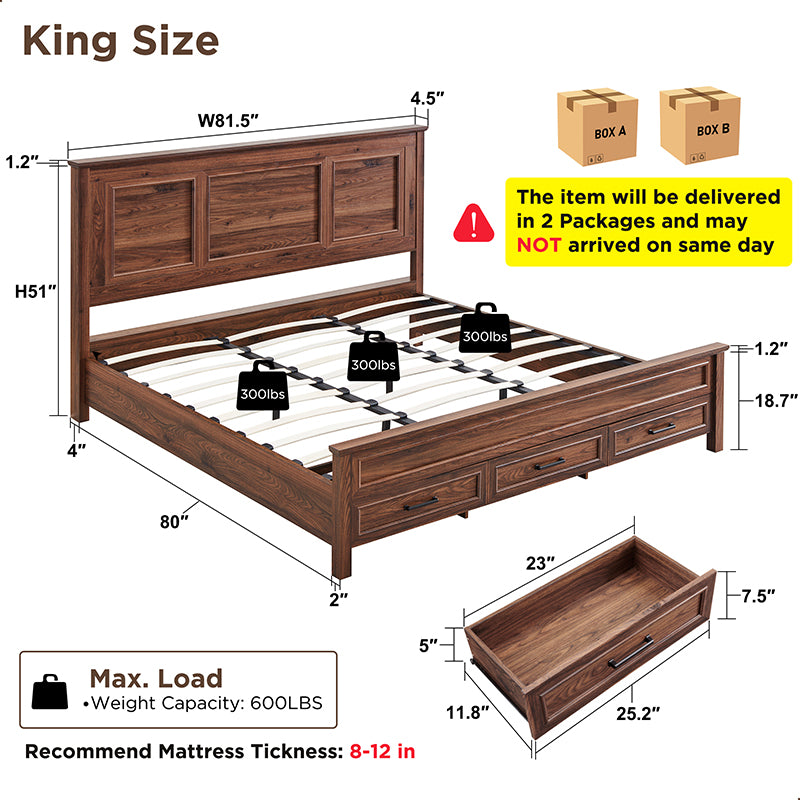 JXQTLINGMU Farmhouse Full/Queen/King Size Bed Frame