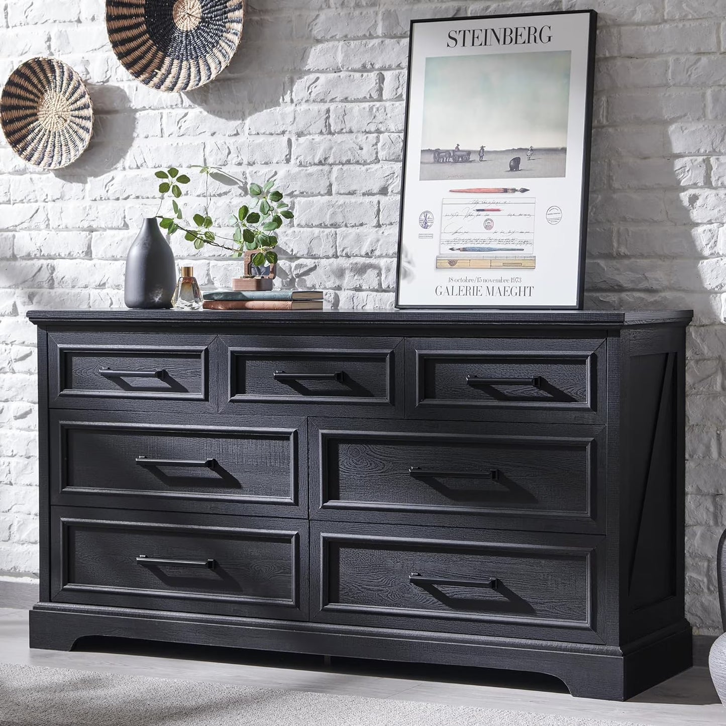 ACCOHOHO 7 Drawer Dresser for Bedroom, Farmhouse Rustic Wood Dresser Chest of Wide Drawers for Living Room