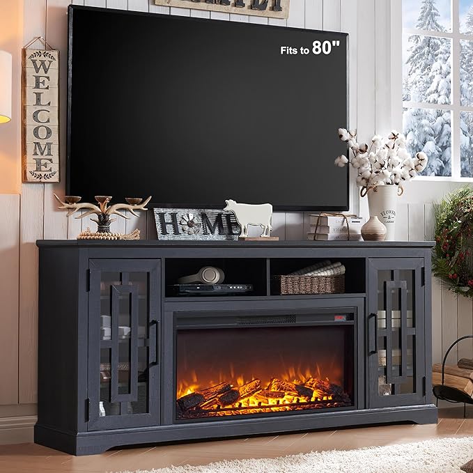 JXQTLINGMU 70 inch Farmhouse Fireplace TV Stand