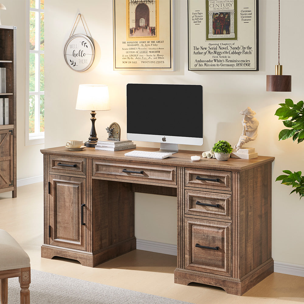 JXQTLINGMU 58 inch Executive Desk, Farmhouse Computer Desk with Drawers