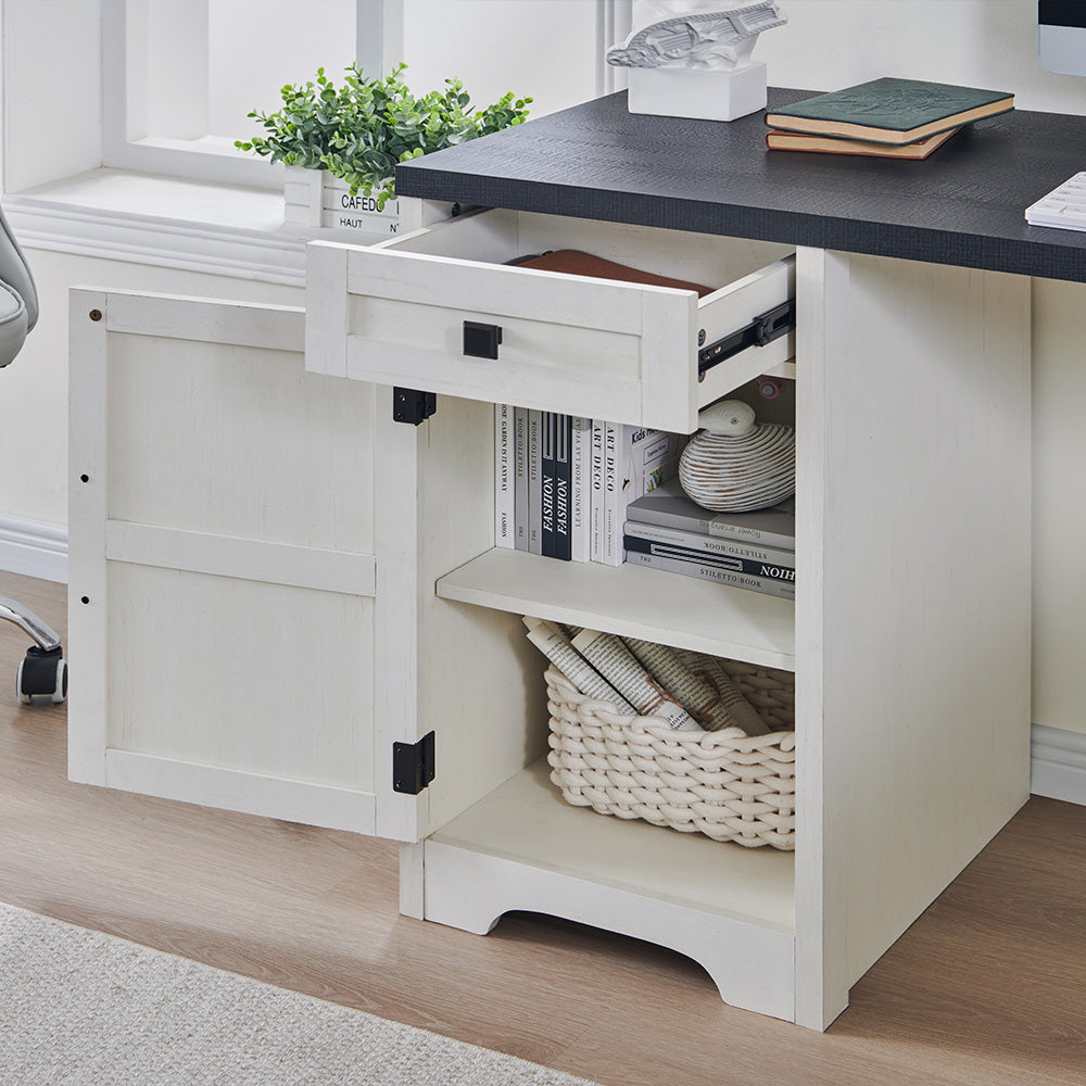 JXQTLINGMU L Shaped Desk, Corner Computer Desk with File Drawer & Charging Station