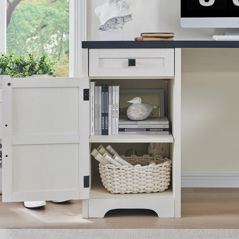 JXQTLINGMU L Shaped Desk, Corner Computer Desk with File Drawer & Charging Station
