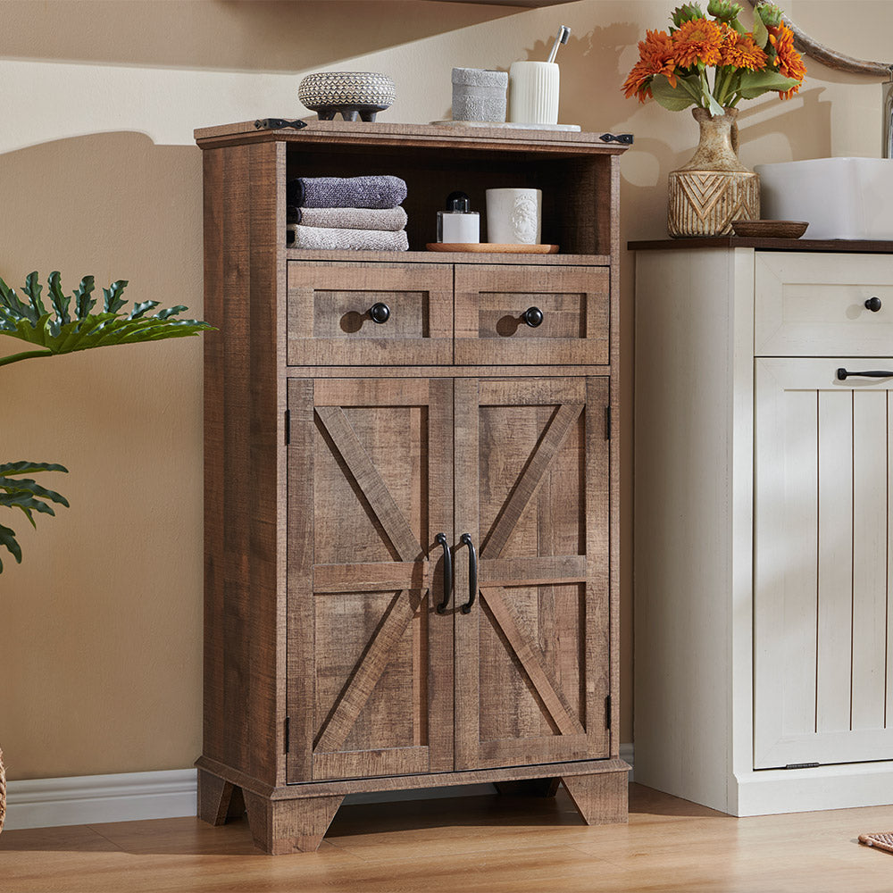 JXQTLINGMU Farmhouse Bathroom Storage Cabinet, 24inch Wide Bathroom Cabinet with Drawer