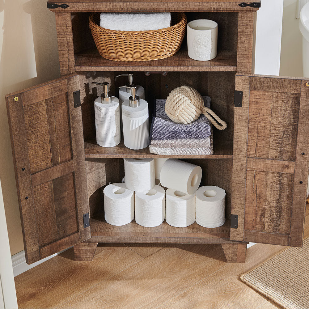 JXQTLINGMU Corner Bathroom Cabinet, Farmhouse Small Corner Cabinet with Barn Door