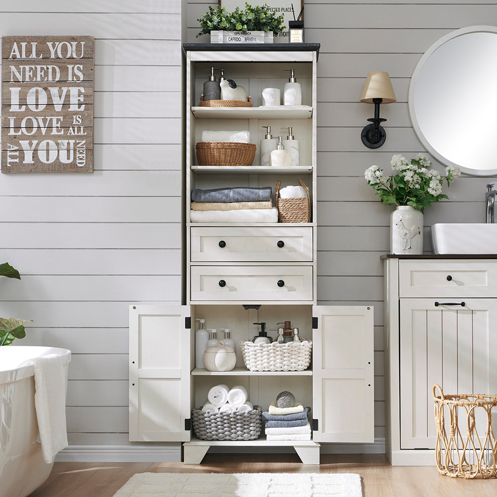 Farmhouse Bathroom Cabinet, 72 inch Tall Bathroom Storage Cabinet with 2 Drawers