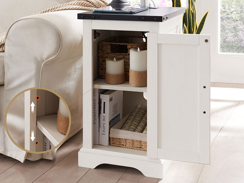 JXQTLINGMU Rectangular Farmhouse Nightstand with Charging Station, Farmhouse End Table with Barn Door