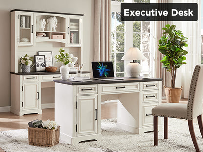 JXQTLINGMU 58 inch Executive Desk, Farmhouse Computer Desk with Drawers