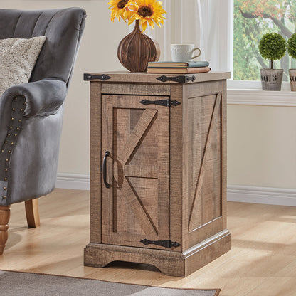 JXQTLINGMU Rectangular Farmhouse Nightstand with Charging Station, Farmhouse End Table with Barn Door