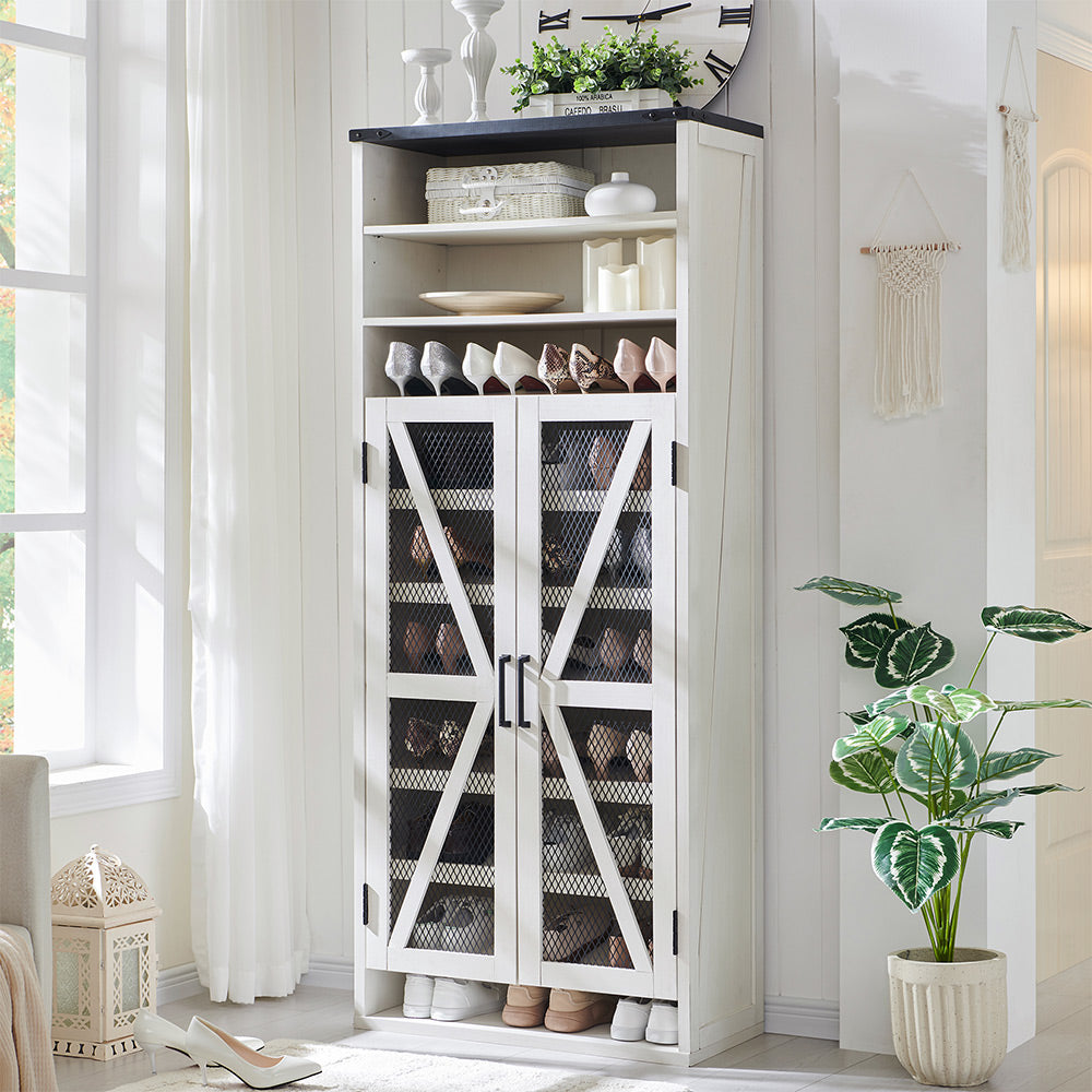 JXQTLINGMU Farmhouse Shoe Cabinet, 72 inch Tall Shoe Cabinet with Mesh Doors