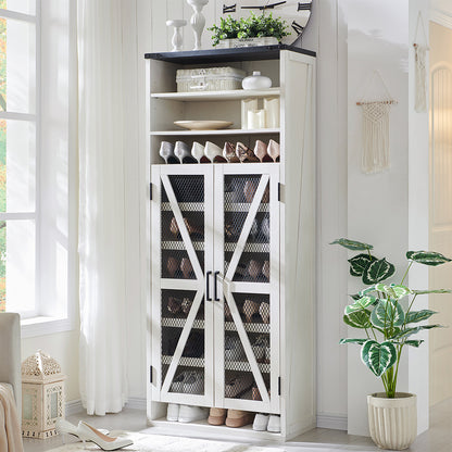 JXQTLINGMU Farmhouse Shoe Cabinet, 72 inch Tall Shoe Cabinet with Mesh Doors