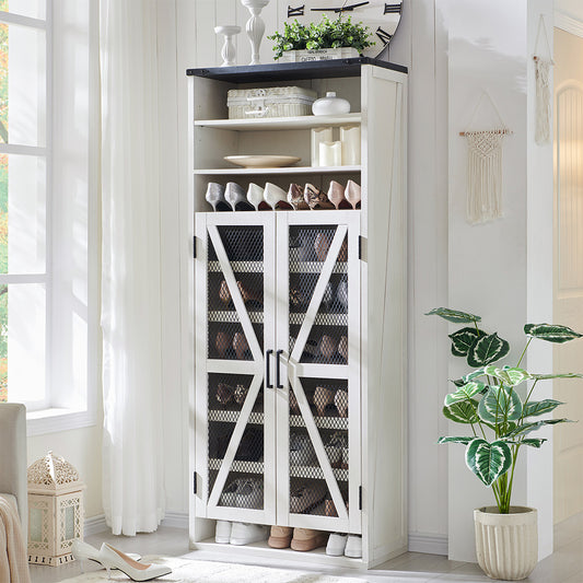 JXQTLINGMU Farmhouse Shoe Cabinet, 72 inch Tall Shoe Cabinet with Mesh Doors