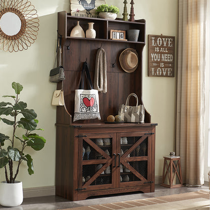 JXQTLINGMU Tall Farmhouse Entryway Shoe Storage Cabinet with Coat Rack