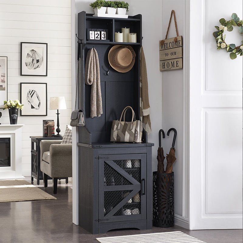 JXQTLINGMU Small Farmhouse Entryway Shoe Storage Cabinet with Coat Rack